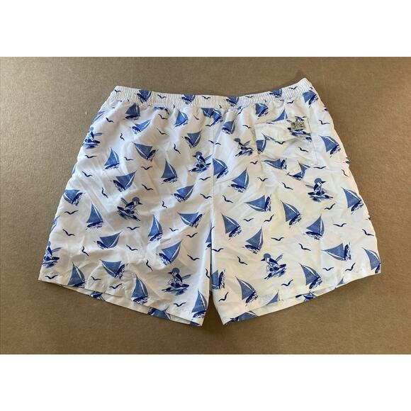 Polo Ralph Lauren Bear Swim Trunks Mens Sz 4XLT White Blue Sailing Board Short ￼ - Picture 6 of 10